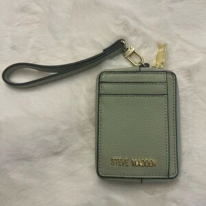 Steve Madden Sage Green Wristlet Card Holder ID Wallet Gold Hardware